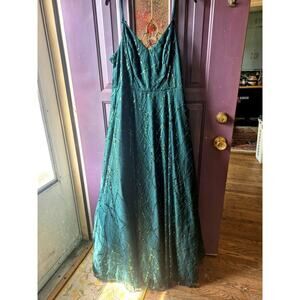Say Yes To The Prom Emerald Green Pron Formal Dress womens size 14W with Sequins